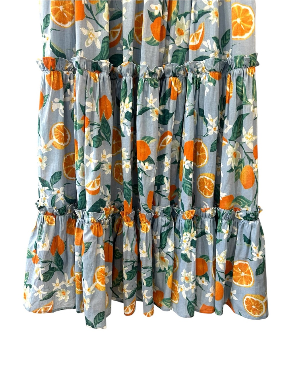 Jessakae Clementine smocked midi Dress M blue citrus orange cotton tiered NWT - Picture 10 of 12